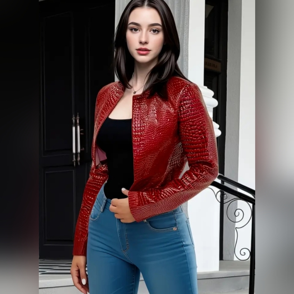 Red Crocodile Pattern Jacket - Picture 5 of 6